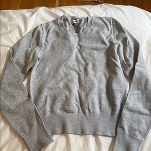 Calvin Klein Grey Crew Neck 100% Smooth Cotton Sweater with Ribbed Details
